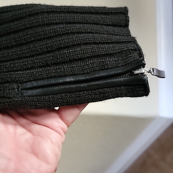 Leather & Wool Blend Knit Bikercore Moto Jacket Black size L - Picture 4 of 14